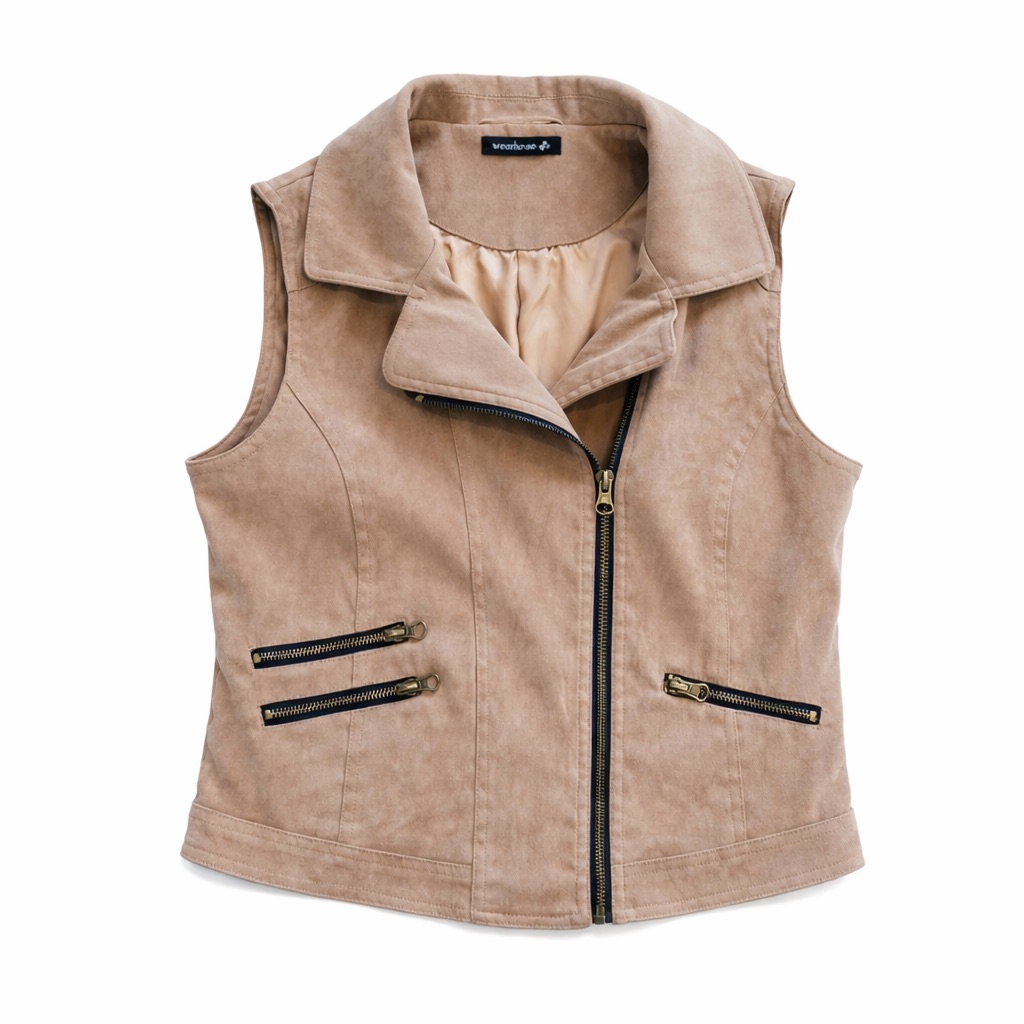 Wearhouse Taupe Moto Zip Vest